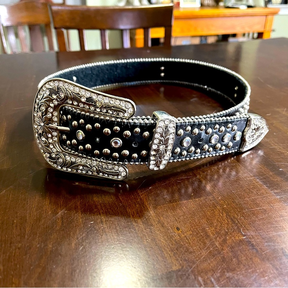 Genuine Leather & Rhinestone Studded Belt; 40”